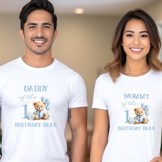 Camiseta Pai do menino de aniversário dos pais do urso azul (Daddy of the Birthday Boy Blue Bear Parents' T-Shirt)
