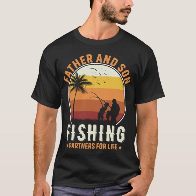 Camiseta Pai e filho parceiros de pesca para a vida Fisher (Frente)