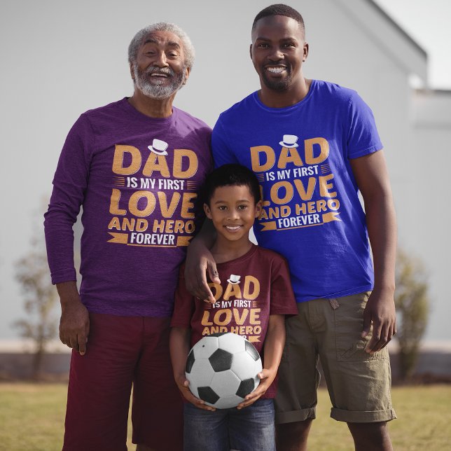 Camiseta Pai é meu primeiro Dia de os pais de Amar e Herói  (Criador carregado)