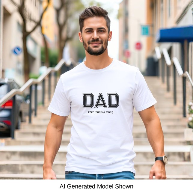 Camiseta Pai Estabeleceu Tipografia Moderna Simples Branco (Dad Established with years design in popular block college style lettering - fully personalizable)