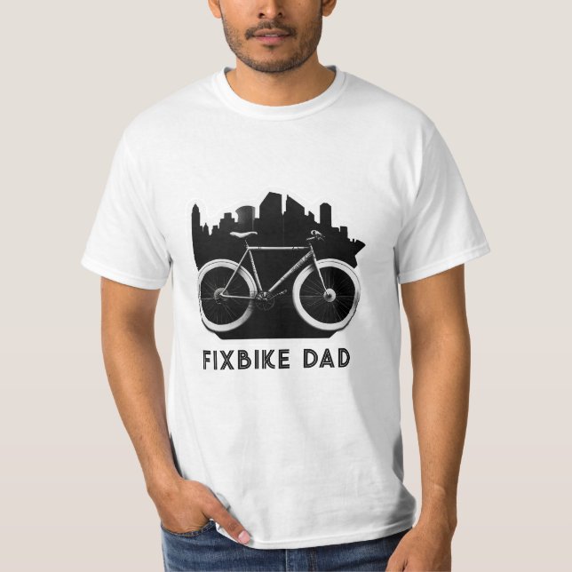 Camiseta Pai Fixbike. bicicleta negra para pais. Cavaleiro  (Frente)