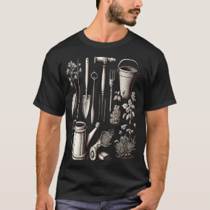 Camiseta Pai Florista Jardineiro Tons de Cinza Ferramentas
