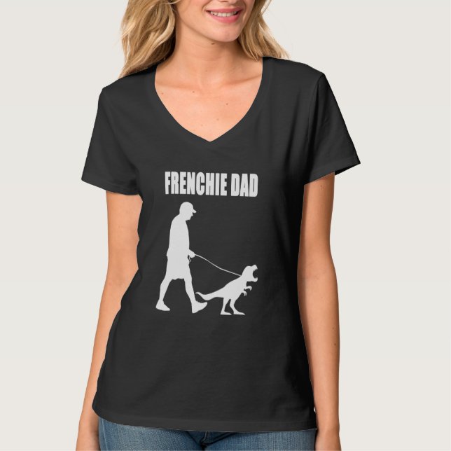 Camiseta Pai francês Trex Dinossaur Frenchie Dog Owne (Frente)