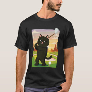 Camiseta Pai Gato de Golfe Homens Jogando Golfe Tacadas Bol