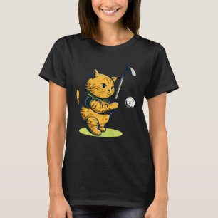 Camiseta Pai Gato de Golfe Homens Jogando Golfe Tacadas Bol