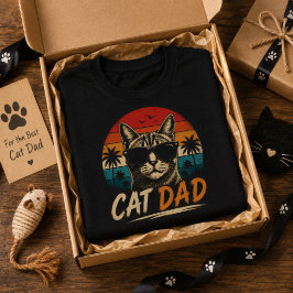 Camiseta Pai Gato Pôr do Sol Retro Palma dia dos pais