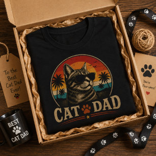 Camiseta Pai Gato Vintage Retro Pôr do Sol Praia Tropical