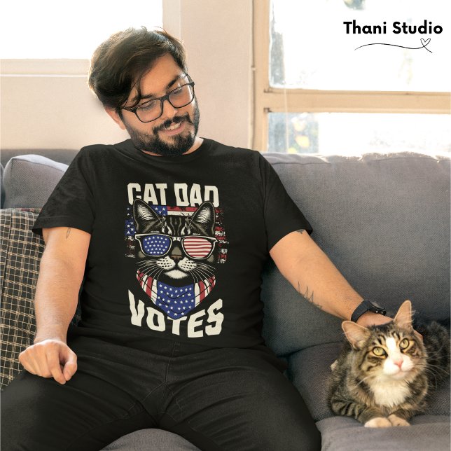 Camiseta Pai Gato Vota Eleição Cuta Bandeira Americana (Criador carregado)