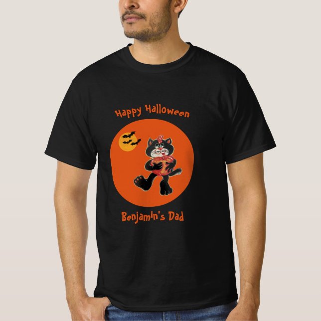 Camiseta Pai: Gatos de Lua Negra, Custa, Halloween (Frente)