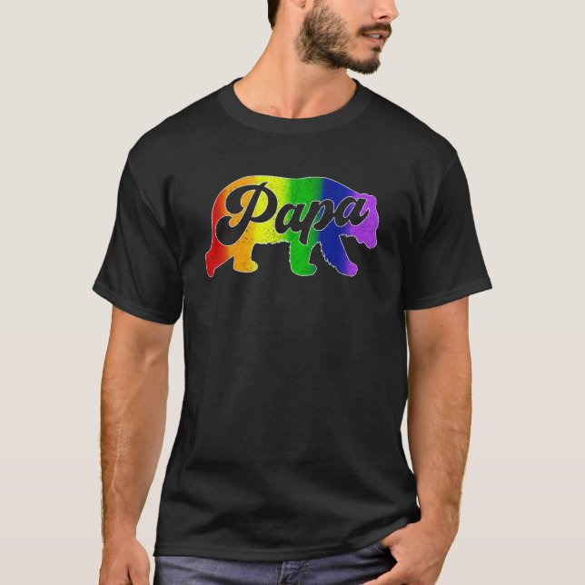 Camiseta Pai Gay LGBT Orgulho Arco-Íris Papá Urso Pai (Frente)