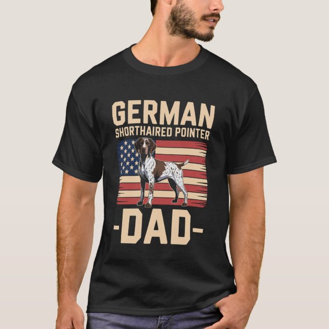 Camiseta Pai German Shorthaired Pointer com Bandeira Americ (Frente)
