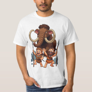 Camiseta Pai Homem das Cavernas e Filho Caça ao Mamute