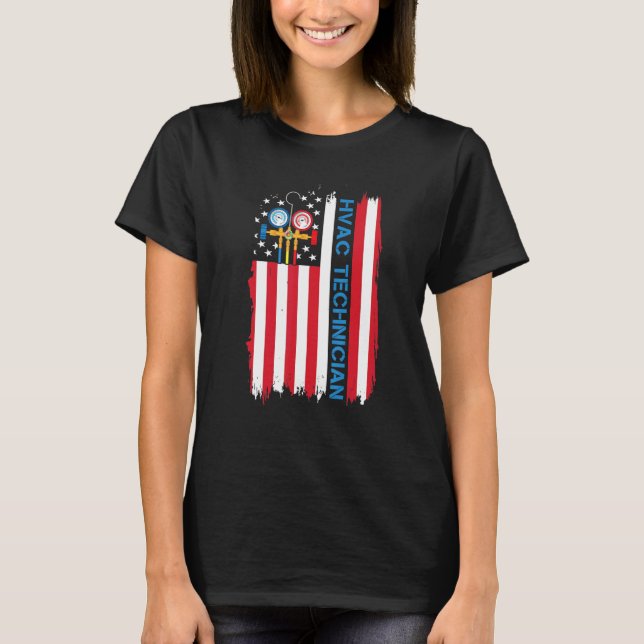 Camiseta Pai HVAC Technician USA Flag HVAC Tech HVAC (Frente)