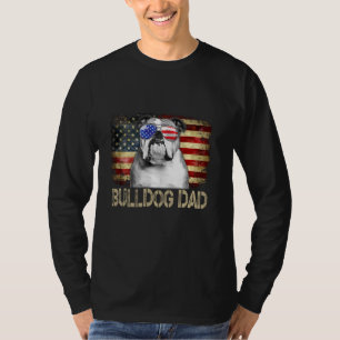 Camiseta Pai Inglês Buldogue Americano Bandeira 4 De Julho