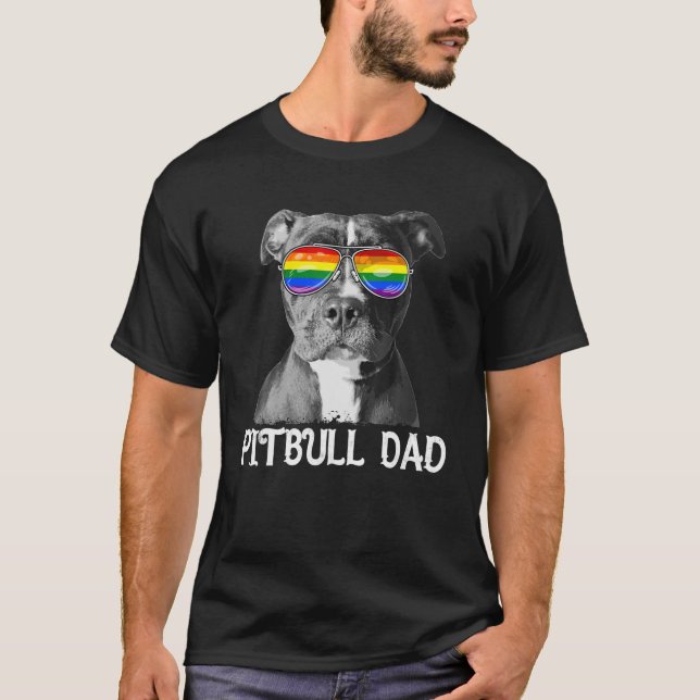 Camiseta Pai LGBT Pitbull Rainbow Prim Flag Dog Lover (Frente)
