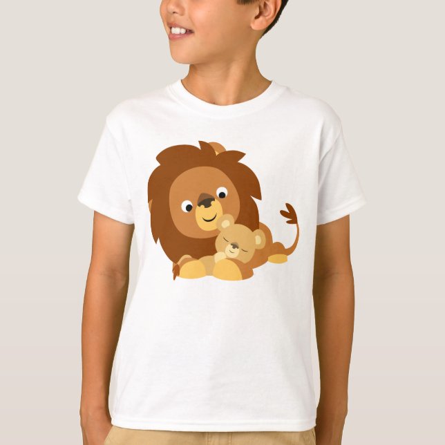 Camiseta Pai Loving bonito do leão dos desenhos animados e (Frente)