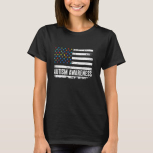 Camiseta Pai Mãe Conscientização do Autismo Bandeira dos EU