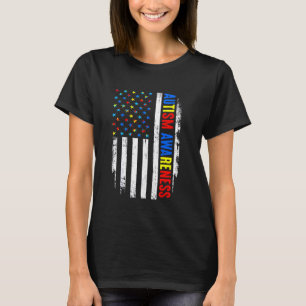 Camiseta Pai Mãe Conscientização do Autismo Bandeira dos EU