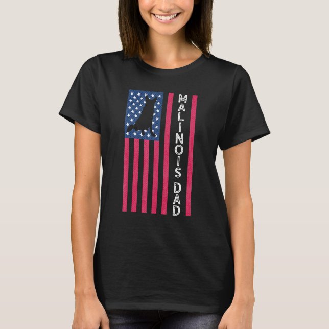 Camiseta Pai Malinois Masculino Pastor Belga Bandeira Ameri (Frente)