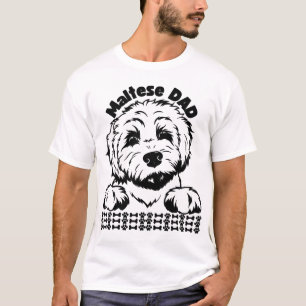 Camiseta Pai Maltês Design Preto e Branco Cachorro Maltês