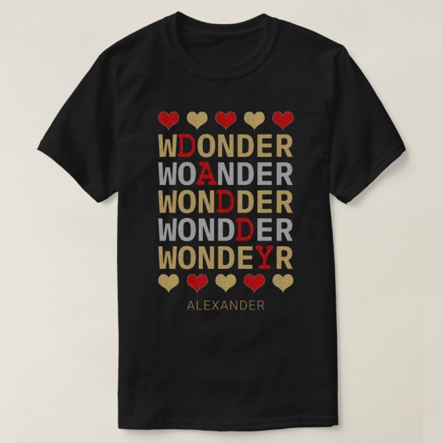 Camiseta Pai Maravilhoso Red Dourado Silver Glitter Nome Pe (Frente do Design)