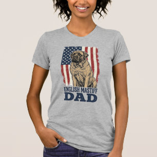 Camiseta Pai Mastim Inglês Patriótico Design de Cachorro Vi