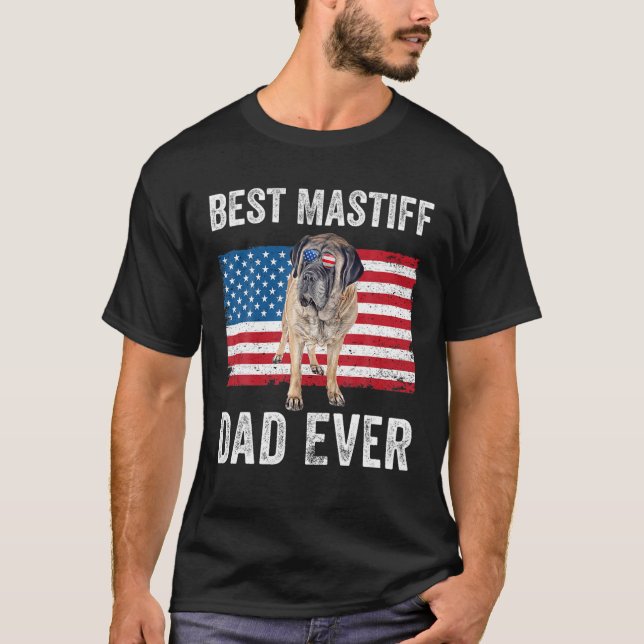 Camiseta Pai Mens Mastiff Pai Americano Flag Inglês Masti (Frente)
