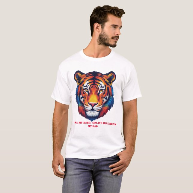 Camiseta "Pai, Meu Herói - Majestoso Tigre Tributo (Frente Completa)