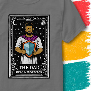 Camiseta Pai Místico Guardião Escudo Estilo de Carta de Tar