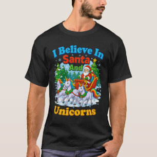 Camiseta Pai Natal Unicórnio Trenó Acredite Magia Fantasia 