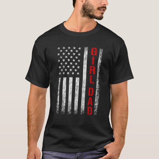Camiseta Pai Pai De Garotas EUA Bandeira Dia dos Pais (Frente)