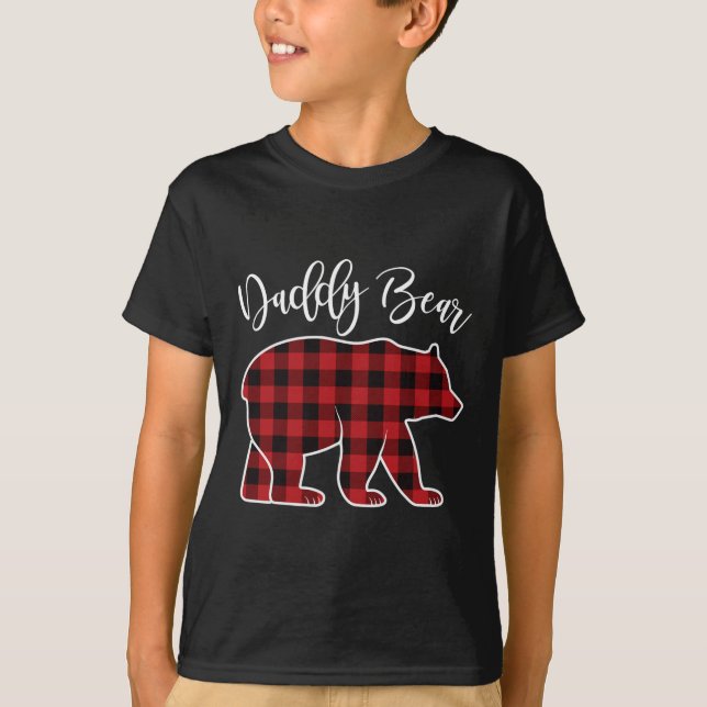 Camiseta Pai pai Urso Pajama Vermelho Buffalo Xmas Família  (Frente)
