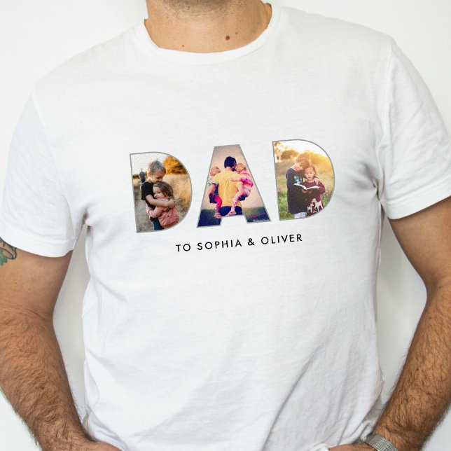 Camiseta Pai para Crianças Nomes e Fotos Moderno (Criador carregado)