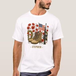 Camiseta Pai Patriótico - Bandeira dos EUA com Boots Combat