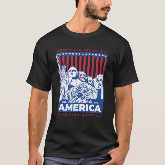 Camiseta Pai Patriótico da Liberdade Mãe 4 de julho Monumen (Frente)