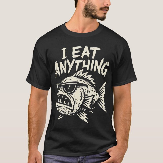Camiseta Pai Peixe Teimoso Engraçado Eu Como Qualquer Coisa (Frente)