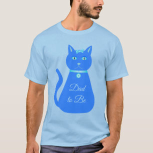 Camiseta Pai Personalizado de Gato de Bebê Azul-Cinto