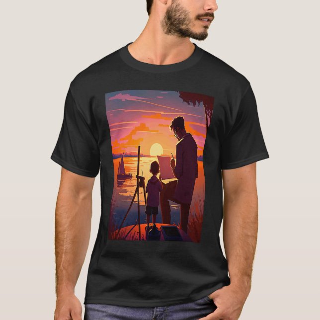 Camiseta Pai Pintor Coletor De Pintura Paisagem No Sunset (Frente)