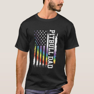 Camiseta Pai Pitbull Estados Unidos Arco-íris Distressed c