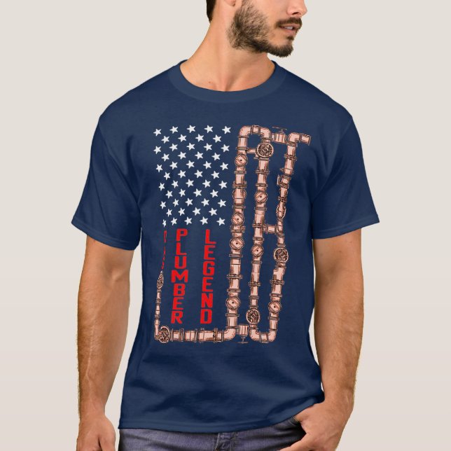 Camiseta Pai Plumber Legend American Flag Dia de os pais (Frente)