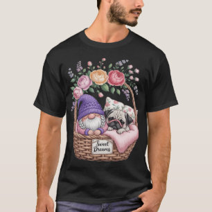 Camiseta Pai Pug Dormindo Em Roupa De Cama Floral Shabby Ch