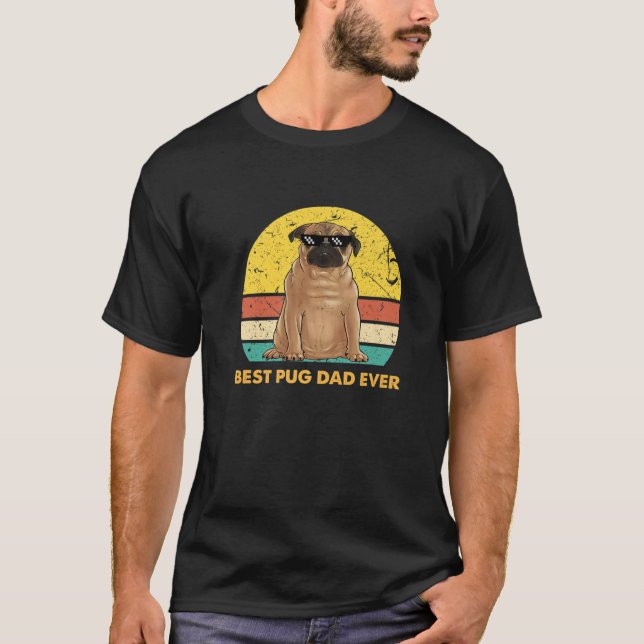 Camiseta Pai Pug Retro Para Homens Pug Melhor Pai Pug Nunca (Frente)