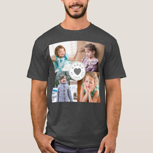 Camiseta Pai Que Amo Vocês Crianças 4 Colagem Fotográfica (Frente)