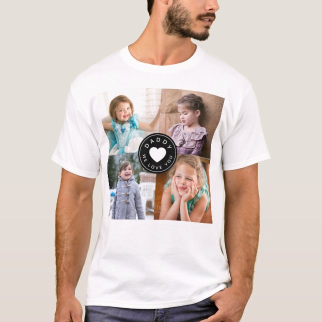 Camiseta Pai Que Te Amo Crianças Cardíacas 4 Colagem Fotogr (Frente)