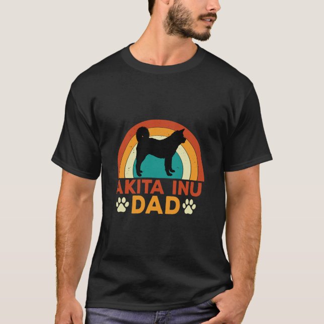 Camiseta Pai Retro Sunset Akita Inu (Frente)
