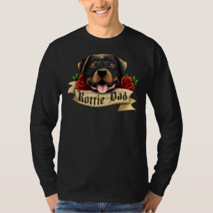 Camiseta Pai Rottweiler Rosa vermelha Estilo de Tatuagem Es