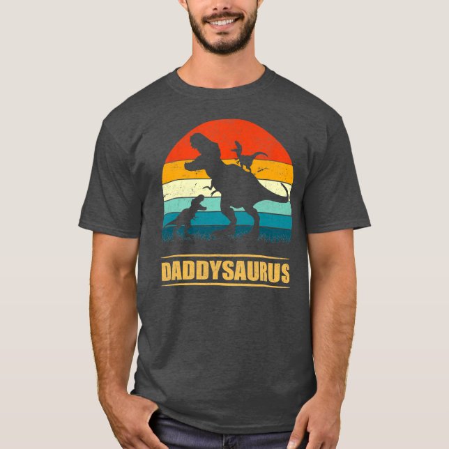 Camiseta Pai Saurus Pai Dinossaur T Rex 2 Crianças Família (Frente)
