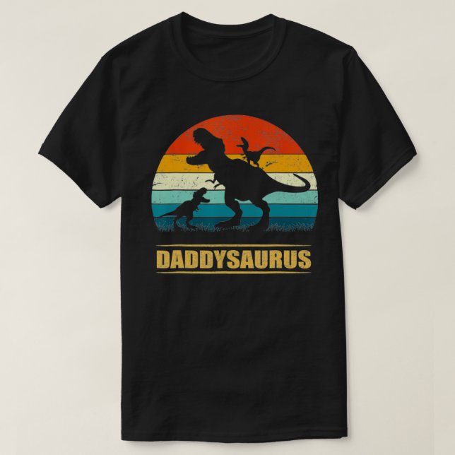 Camiseta Pai Saurus Pai Dinossauro T Re 2 Crianças Faia (Frente do Design)