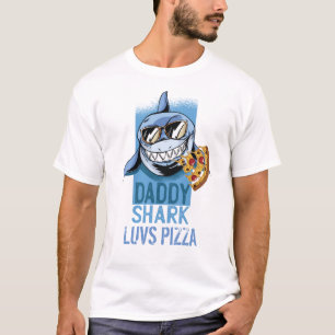 Camiseta PAI SHARK luvs PIZZA - Teto engraçado para o PAI