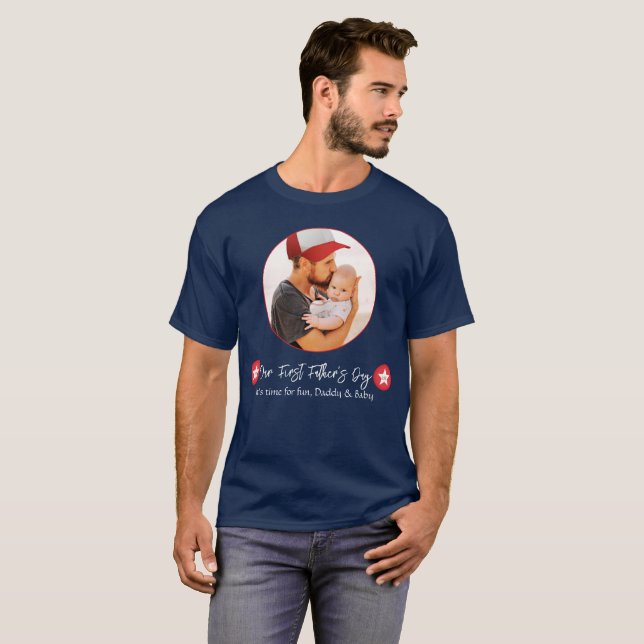 Camiseta Pai Simples e Azul,  Primeiro Dia de os pais (Frente Completa)